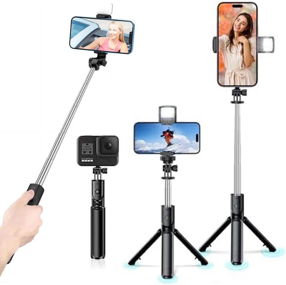 3In1 Bluetooth Selfie Tripod With Fill Light Shutter Portable Foldable Monopod For iPhone/Android