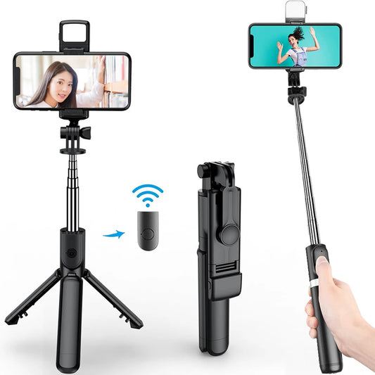 3In1 Bluetooth Selfie Tripod With Fill Light Shutter Portable Foldable Monopod For iPhone/Android