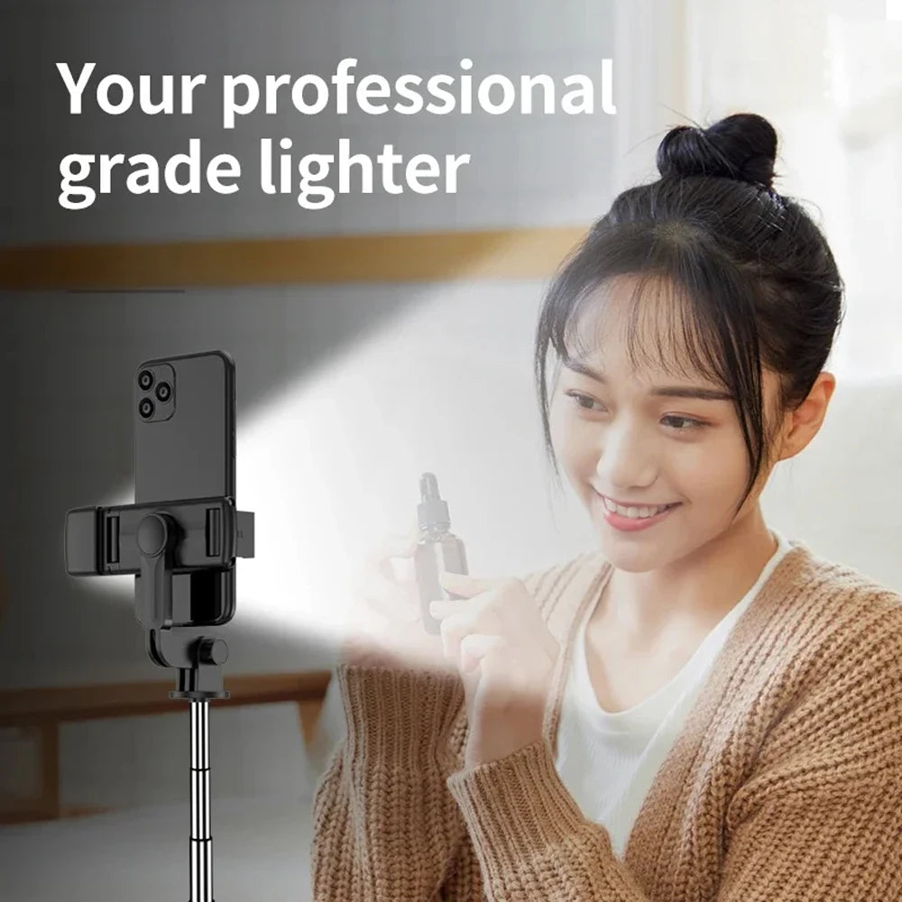 3In1 Bluetooth Selfie Tripod With Fill Light Shutter Portable Foldable Monopod For iPhone/Android