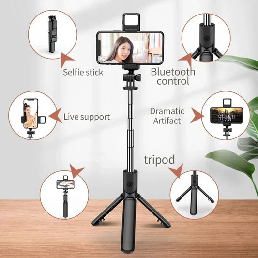 3In1 Bluetooth Selfie Tripod With Fill Light Shutter Portable Foldable Monopod For iPhone/Android